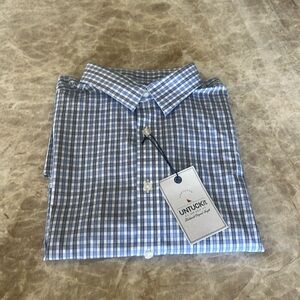 Untuckit Men's Blue Plaid Wrinkle Free 100% Cotton Long Sleeve Shirt Size XL NWT